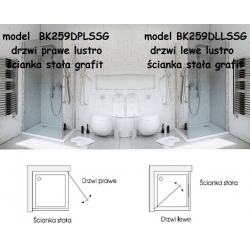 Kabina prysznicowa FRESH LINE drzwi lewe/prawe lustro, ścianka stała grafit 90x90x195 Metalhurt